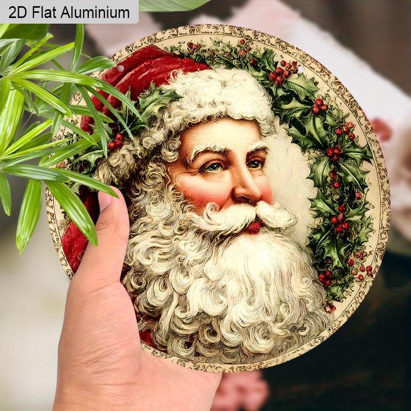 2D Flat Aluminium Rustic Christmas Sign with Santa Claus Pattern - Artistic Christmas Figurine Ornaments - Ideal for Front Door, Wall, Porch, Window