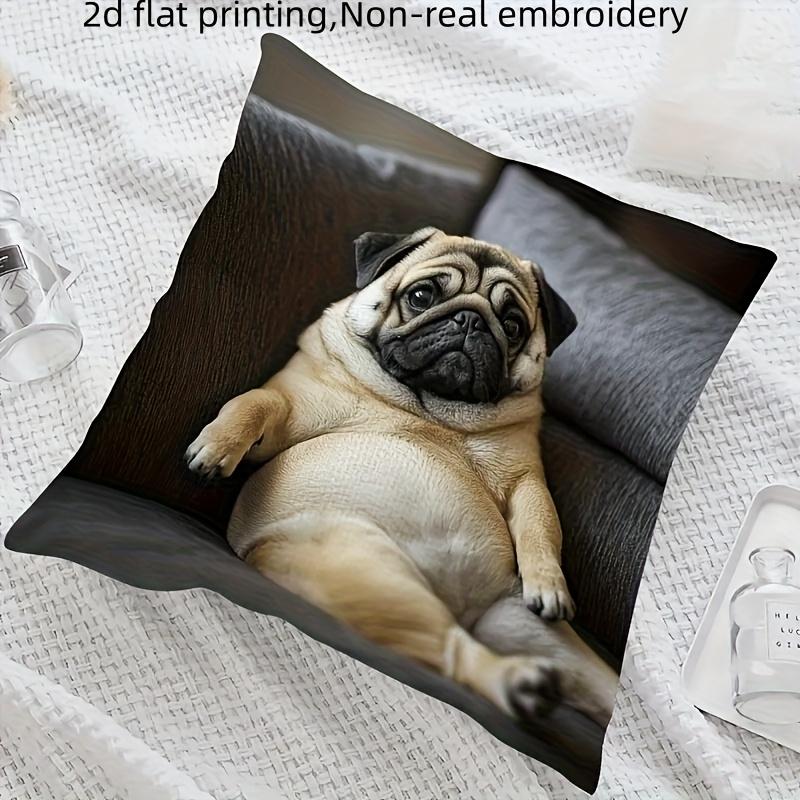 Double Sided Soft Comfortable Throw Pillow Cover With Cute Fat Pug Design For Living Room And Bedroom Decoration