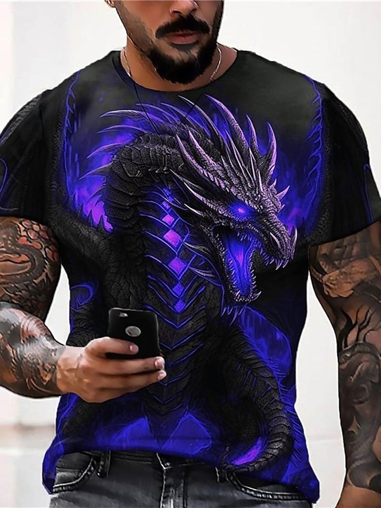 Summer Street Style Fashion Men's T-shirt Urban Everyday Casual Short-sleeved Top 3D Dragon Print Men's Outdoor T-shirt