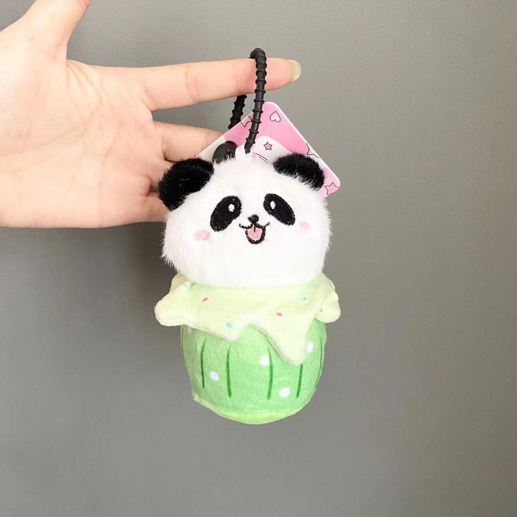 Cartoon Panda Plush Doll Ice Cream Pendant Car Key Accessory Toy Gift Ornaments