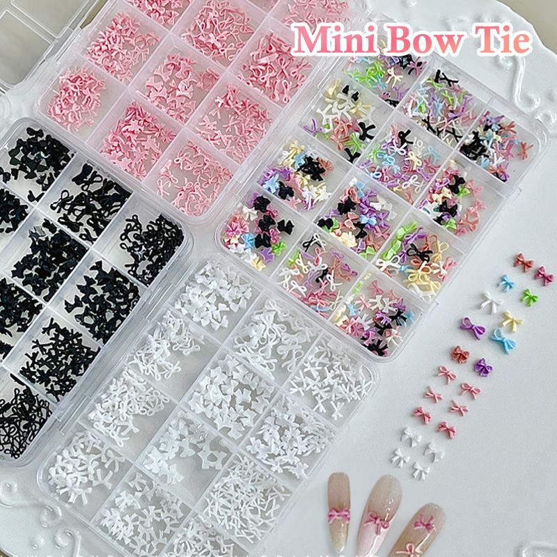 12 Grids Colorful Bowknot Set Resin Ribbon Nail Art Accessories Decoration Diy Manicure Mini Nail Gems
