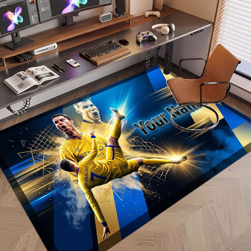 Custom Rug Cristiano Ronaldo Pattern Print Name Text Soft Non‑Slip Floor Carpet for Home Indoor Decoration