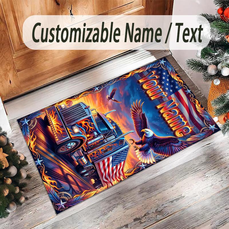 Truck Theme Crystal Velvet Rug Personalized Custom Name Text Soft Floor Mat Home Decor