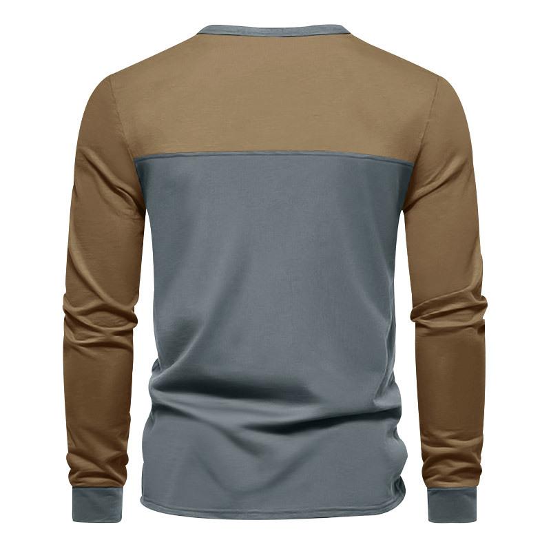 Camiseta Henley Casual de Manga Larga para Hombre con Bloques de Color