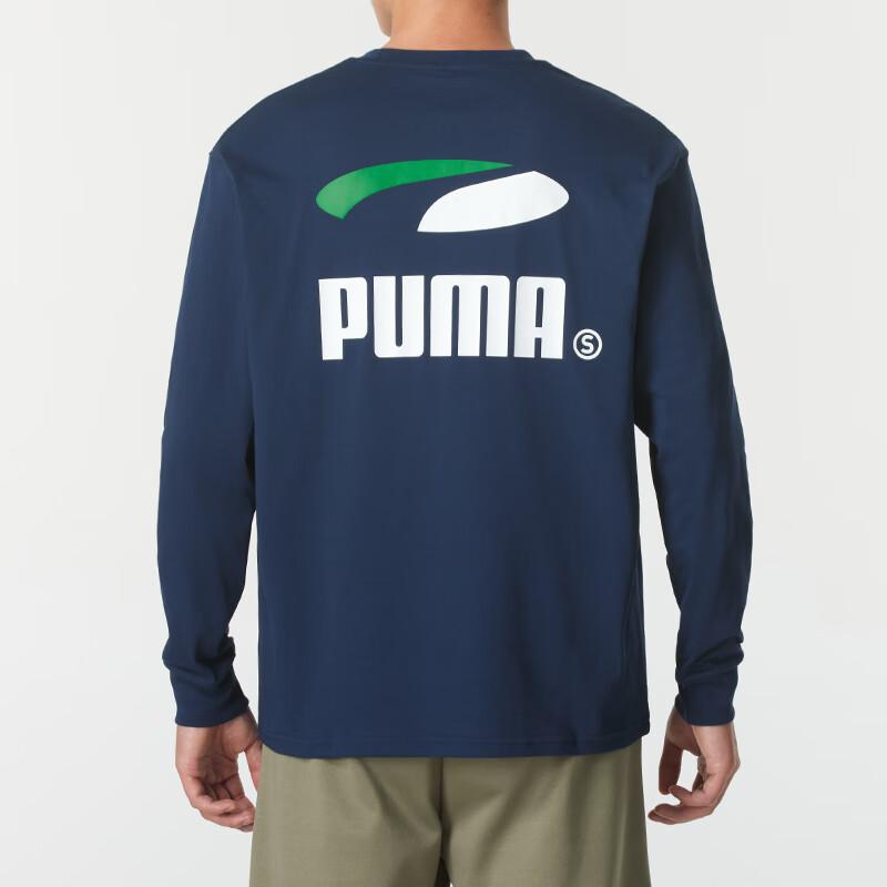 Puma Logo Design Casual Loose Breathable Round Neck Long Sleeve T-Shirt Men Tops Blue 628138-14