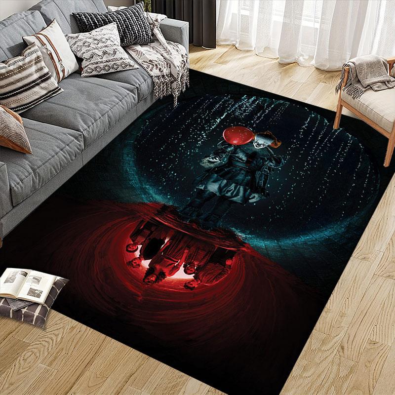 Pennywise Flannel Printed Carpet, Home Sofa Decoration for Living Room & Bedroom, Non‑Slip Play Flannel Floor Mat for Game Room