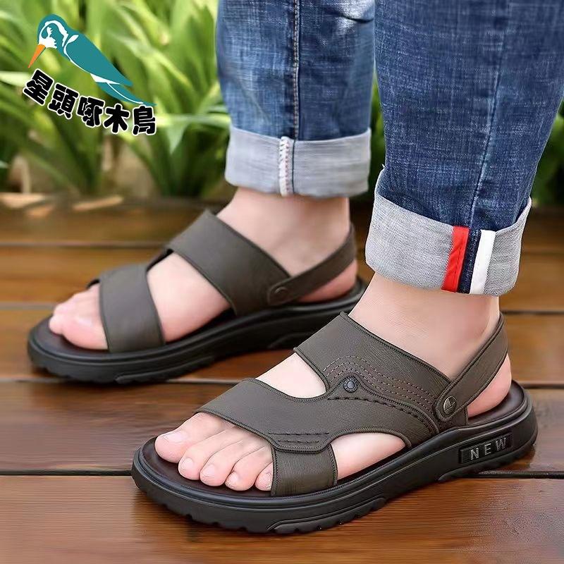 

Star-headed woodpecker leather sandals men s summer wear casual non-slip soft-soled wear-resistant beach shoes 44