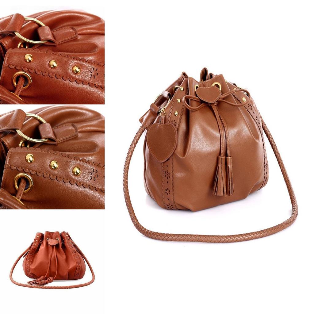 Elegant Women Bucket Shape Tassel Decorated Shoulder Cross Body Bag For Stylish Looks