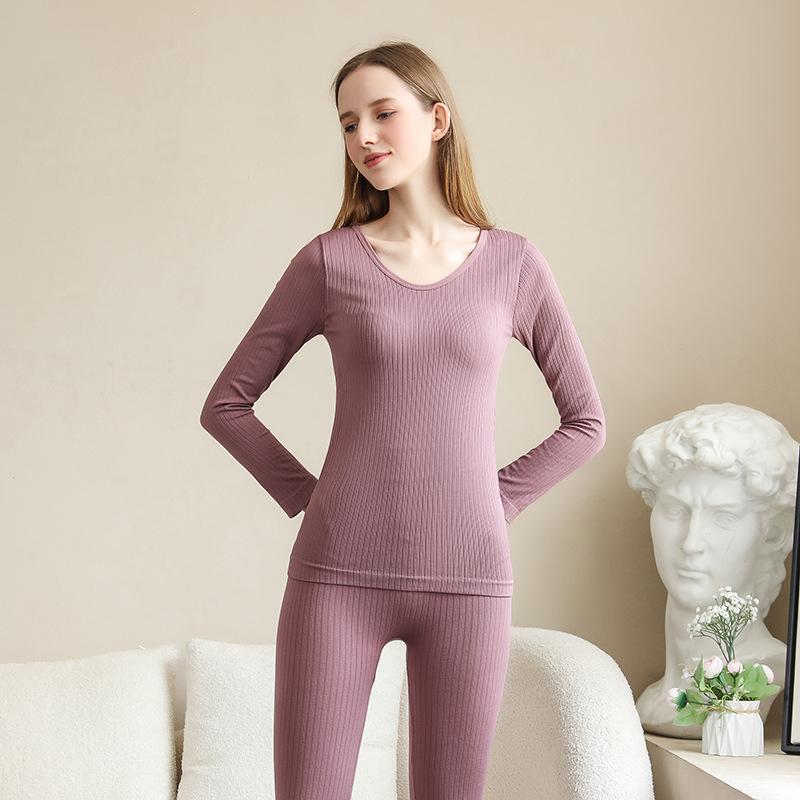 2 Pieces Women Thermal Underwear Sexy Long Sleeve Winter Clothes Seamless Thermal Intimate Set Ladies Thick Sleepwear