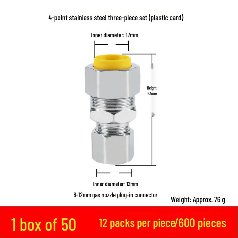 3-Piece Stainless Steel Gas Pipe Nut Set with No-Knock Wave for Natural Gas Conversion, 3/8"", 3/4"", 1"" Quick Connectors