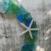 Sea Glass Wreath Handmade Coastal Style Christmas Ornament for Front Door Window Kitchen Cabinet Chair Wall Home Decor