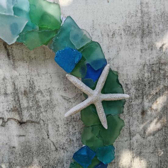 Sea Glass Wreath Handmade Coastal Style Christmas Ornament for Front Door Window Kitchen Cabinet Chair Wall Home Decor