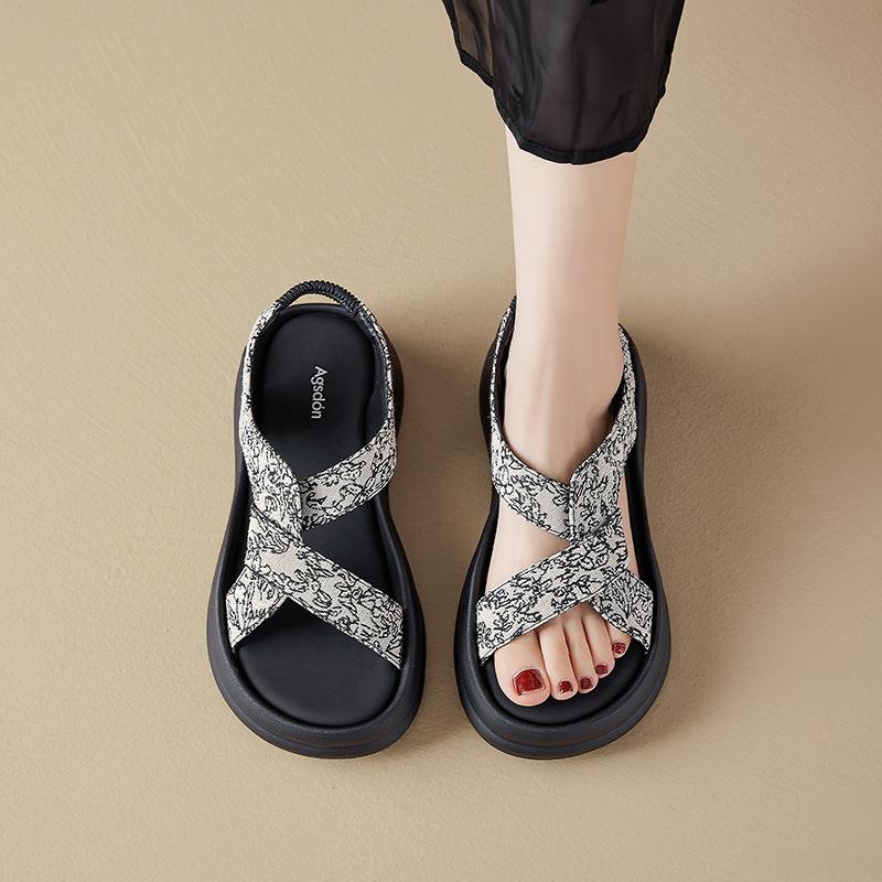 Augustine platform sandals women's summer wear 2025 new comfortable sports black casual Roman beach shoes