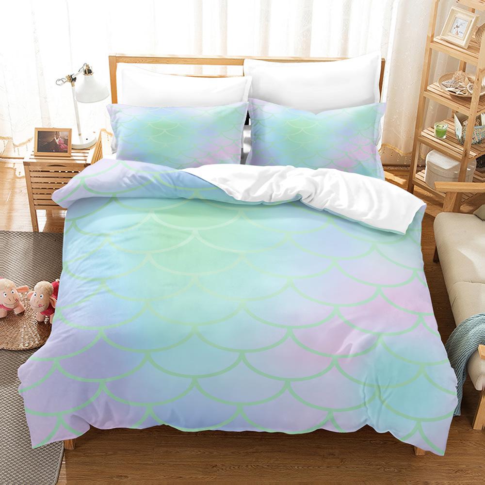 Fish Scale Duvet Cover Set Queen King Size Colourful Mermaid Scales Decor Polyester Bedding Set Cute Romantic Style for Kid Girl