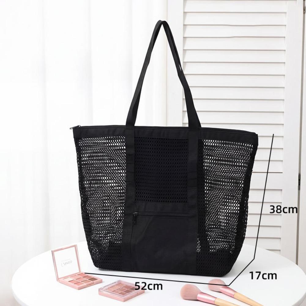 Nylon Mesh Beach Bag Zipper Mesh Handbag Soild Color Toiletry Storage Bag  Travel