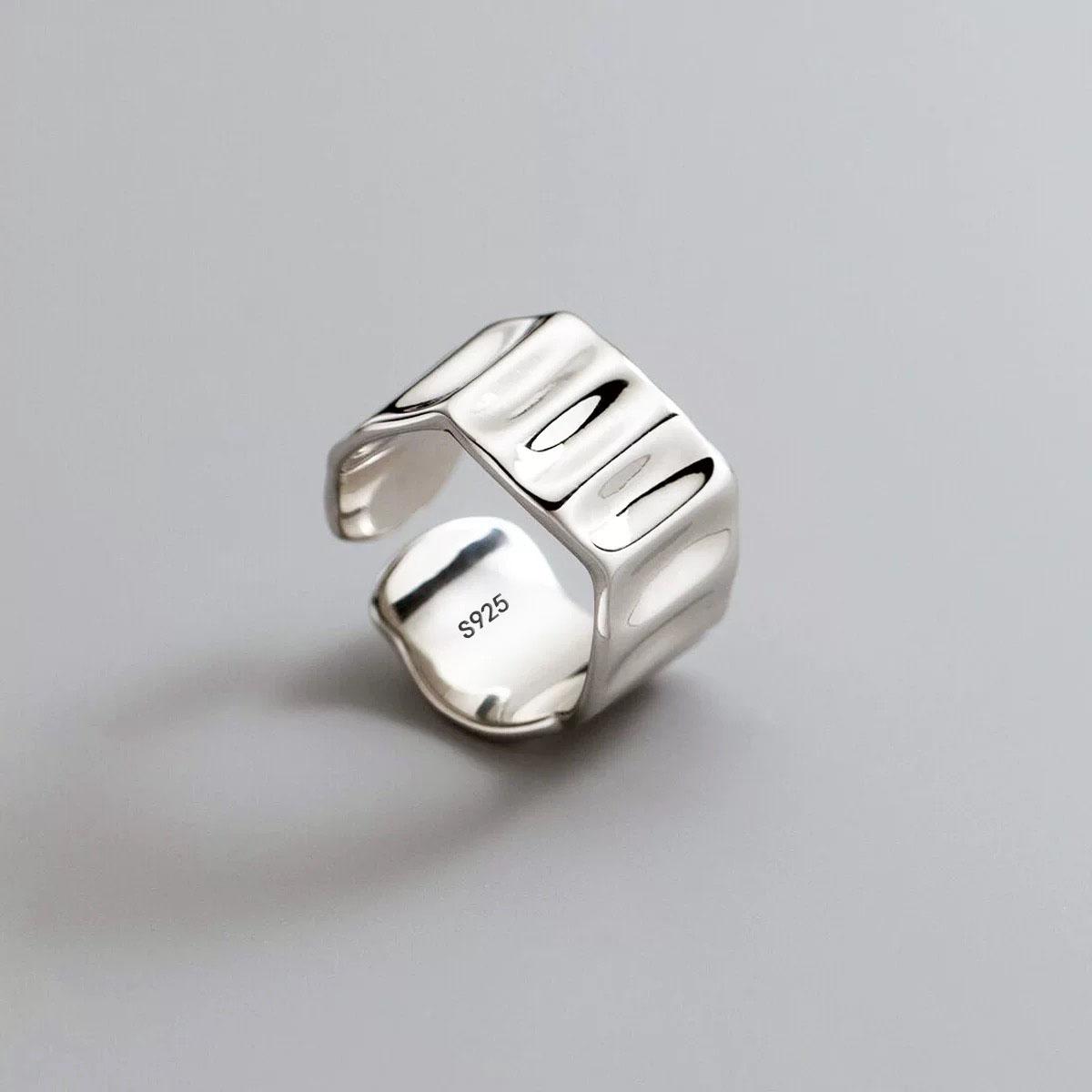 

BFCLUB 925 Sterling Silver Rings For Women Men Fine Jewelry Finger Adjustable Open Vintage Strip Ring For Party Birthday Gift resizable