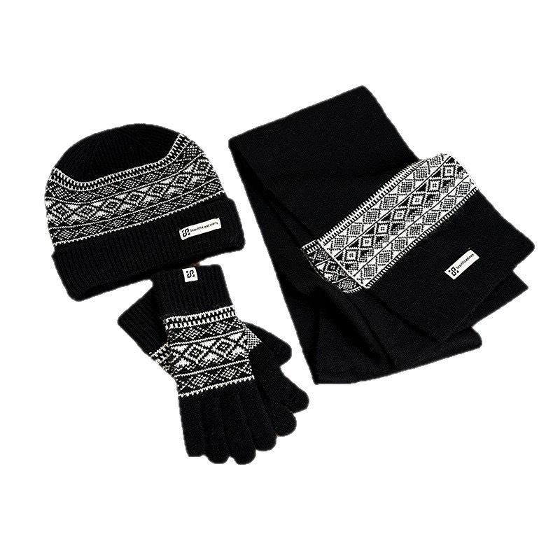 3Pcs Set Winter Hat Scarf Touchscreen Gloves Unisex Knitted Warm Beanie Neck Warmer Gloves Set For Autumn Winter Outdoor Daily Wear