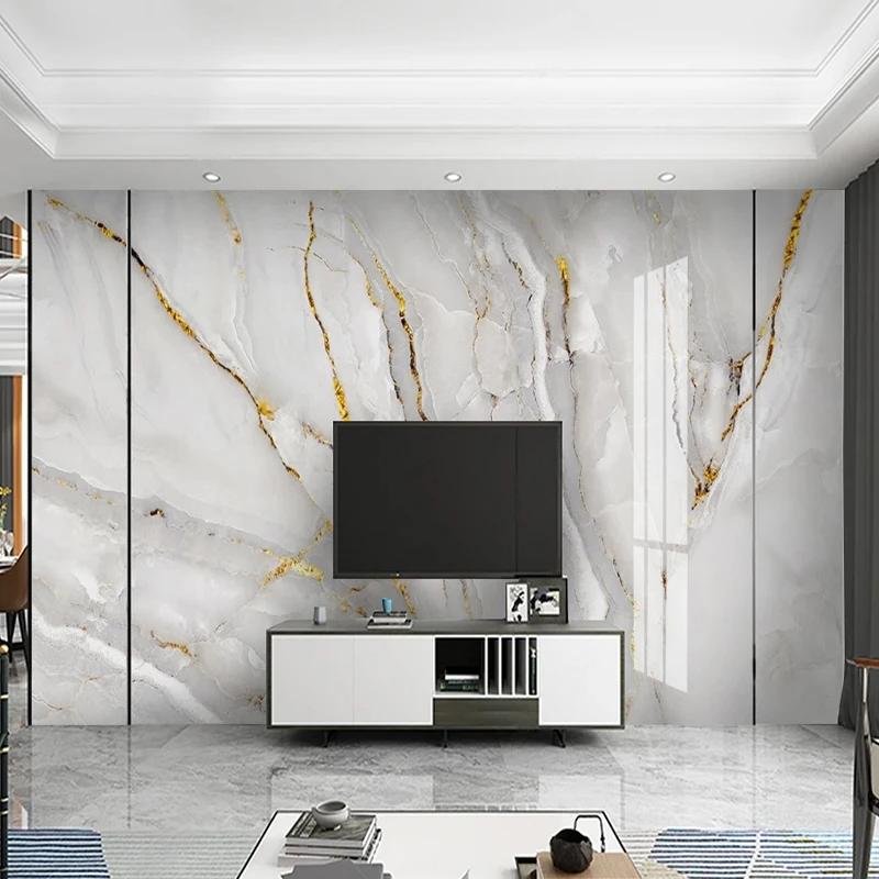 Μοντέρνα Light Luxury Ταπετσαρία Χρυσή Μαρμάρινη Τοιχογραφία Τοπίου Σαλόνι Υπνοδωμάτιο Μαρμάρινη Ταπετσαρία