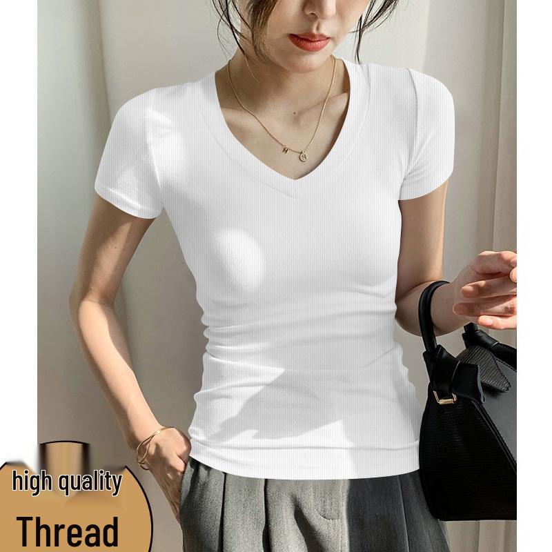 2026 Women's Chic High-Quality Ribbed V-Neck Short Sleeve Outerwear - Trendy & Comfortable