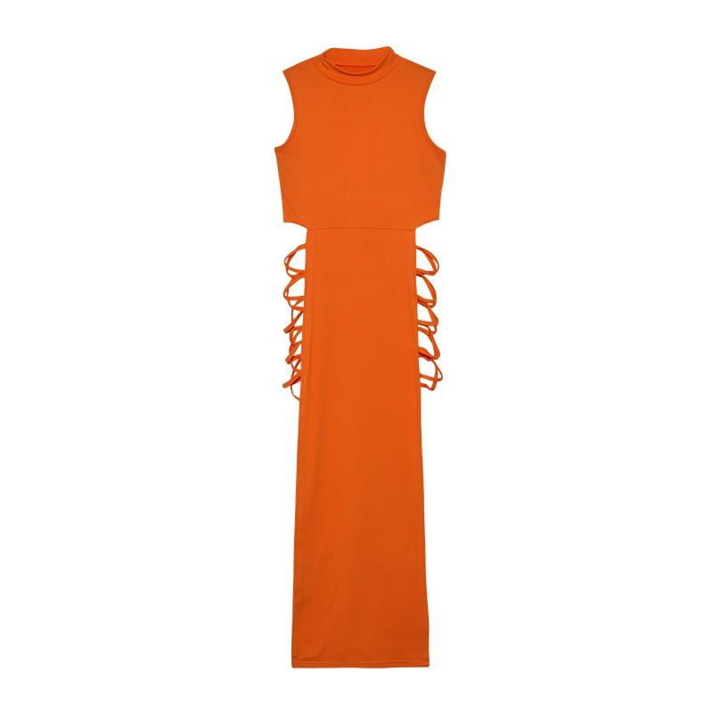 2026 Womens High-Waisted Sleeveless Wrap Tie-Detail Mini Dress With Side Slit Solid Color Pleated Skirt