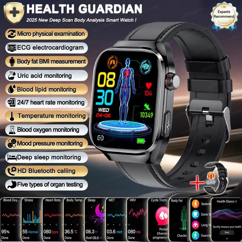 2025 New Smart Watch ECG+PPG Organs Viscera Monitor Clock Men Blood Lipids Uric Acid BP Sport Call Smartwatch for Samsung Galaxy