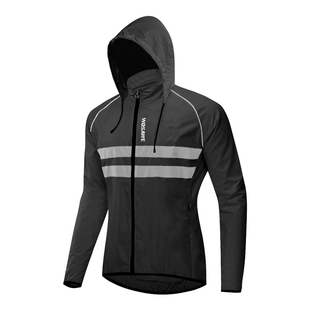

Велосипедна куртка WOSAWE з капюшоном Hi Vis водонепроникна вітронепроникна велосипедна трикотажна велосипедна вітрова куртка чоловіча XL чорний