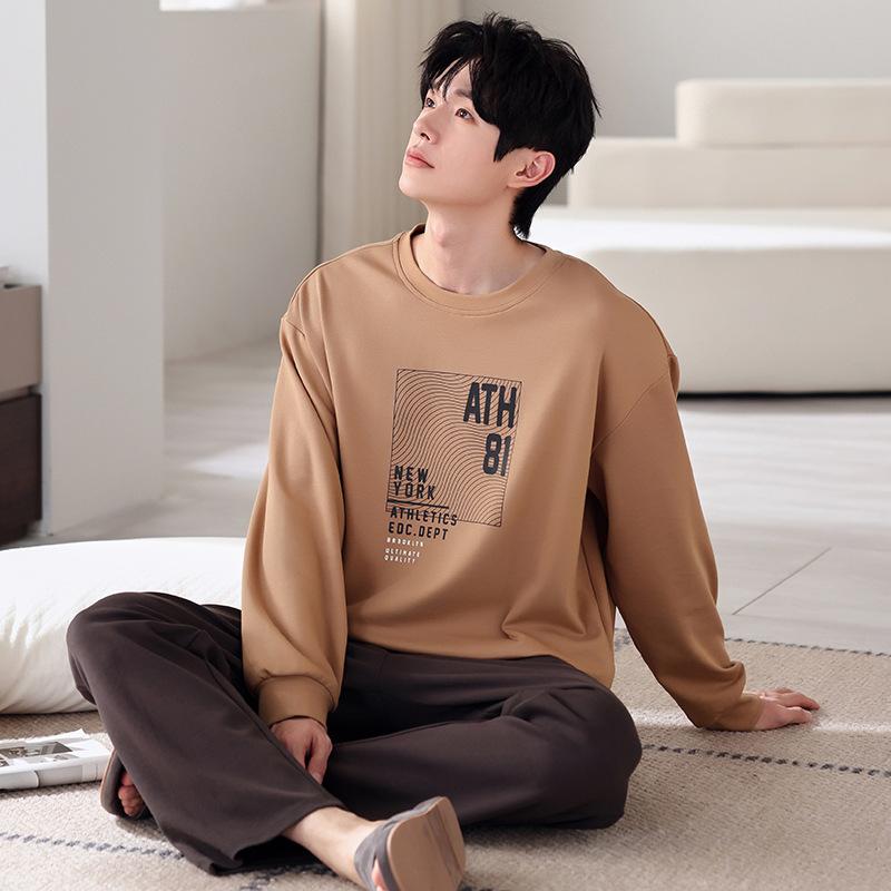 

Пижама мужская весенне-осенняя из чистого хлопка, с длинными рукавами, брюки, пуловер с круглым вырезом, больших размеров, можно носить вне дома, домашняя одежда, хлопковый костюм 4XL