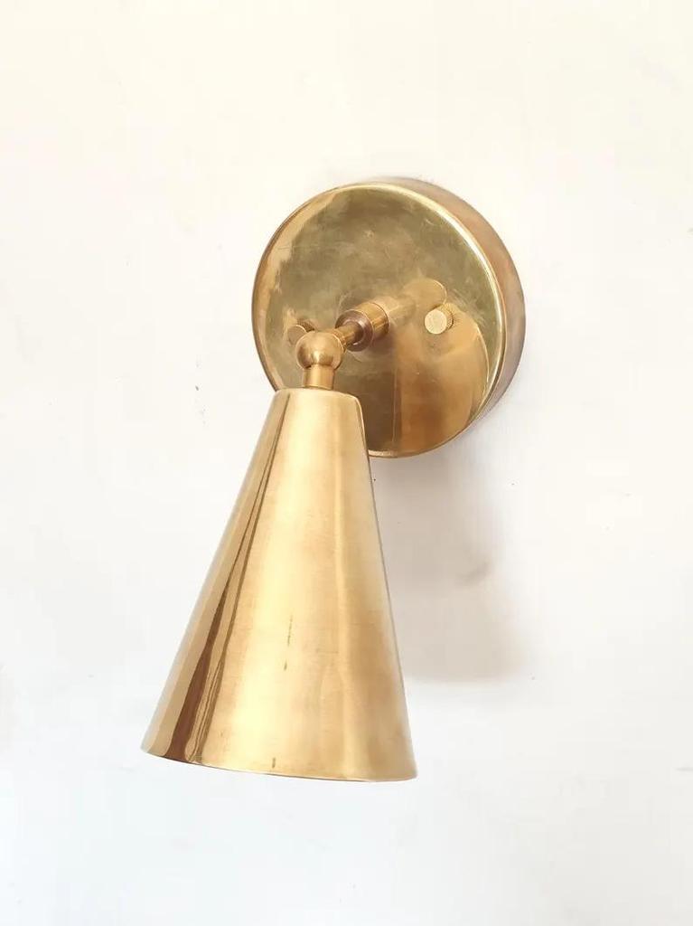 Light Raw Brass Wall Sconce Light | Italian Wall Scone Lamp | Cone Wall Lamp Scone | Mid Century Wall Scone Fixture