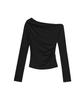 AYAJEUAENSEI Yoi One-Shoulder Drape Slim Top (Black)