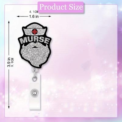 Silver Glitter Badge Tape Measure. Retractable ID Clip, a Fun Gift for Male Nurses & Veterinarians.