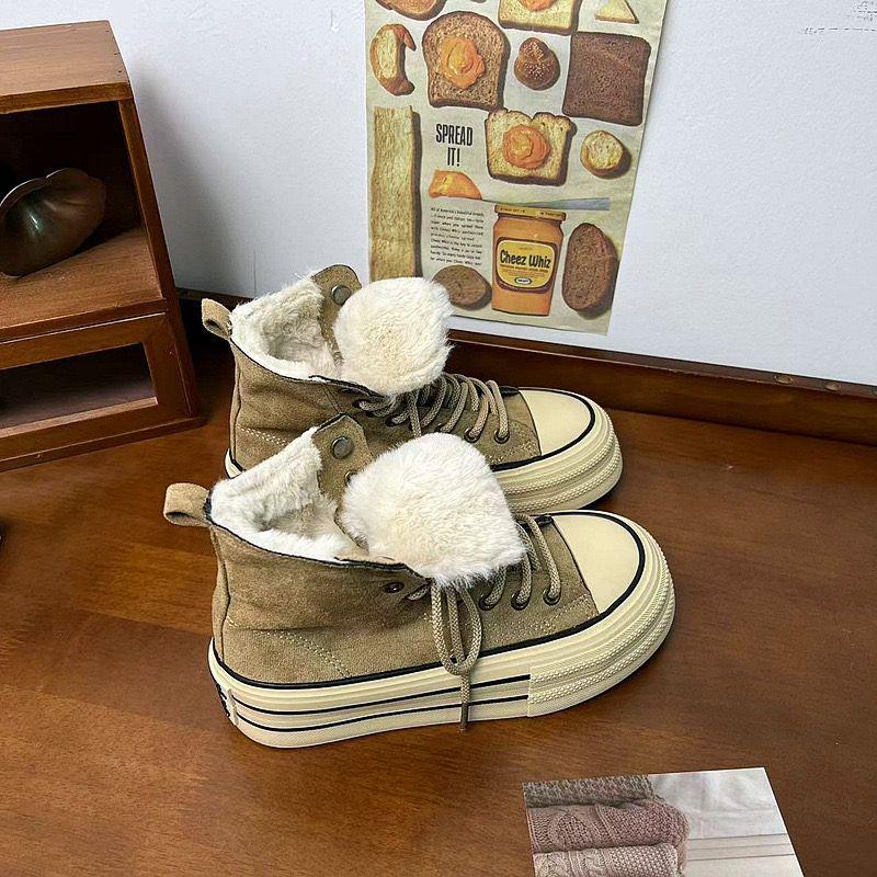 2025 New Fleece-Lined High-Top Shoes: Warm, Versatile Autumn/Winter Footwear for Women and Men.