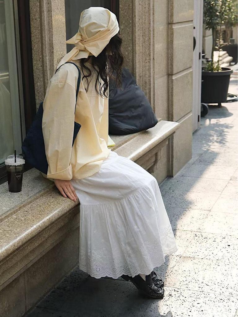 Louvre Bohemian Floral Hollow-Out Midi Skirt: Romantic, Elastic Waist, Loose Fit for Women