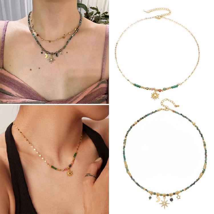 Handcrafted Sunflower Jewelry Beaded Necklace Adjustable Chain Necklace for Date