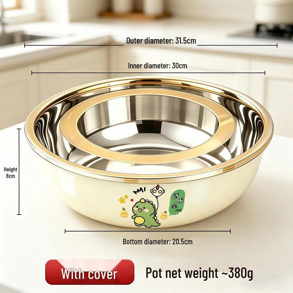 Thickened Food-Grade Stainless Steel Bowl: Ideal for Dough Mixing, Vegetable Washing & Baby Bottles.