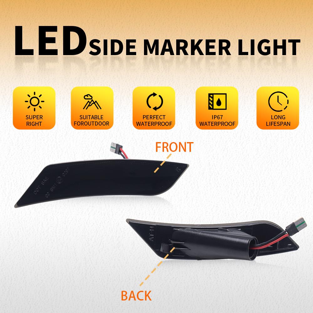 2Pcs For Cadillac ATS 2013-2014 XT5 2017-2024 Chevy Blazer 2019-2024 Smoked Lens Amber LED Front Bumper Side Marker Light