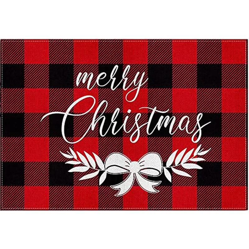 Christmas Placemats Table Mats Plaid Snowflake Santa Claus Coaster Pad Cup Dining Kitchen Placemat Non-Slip Home Decorations