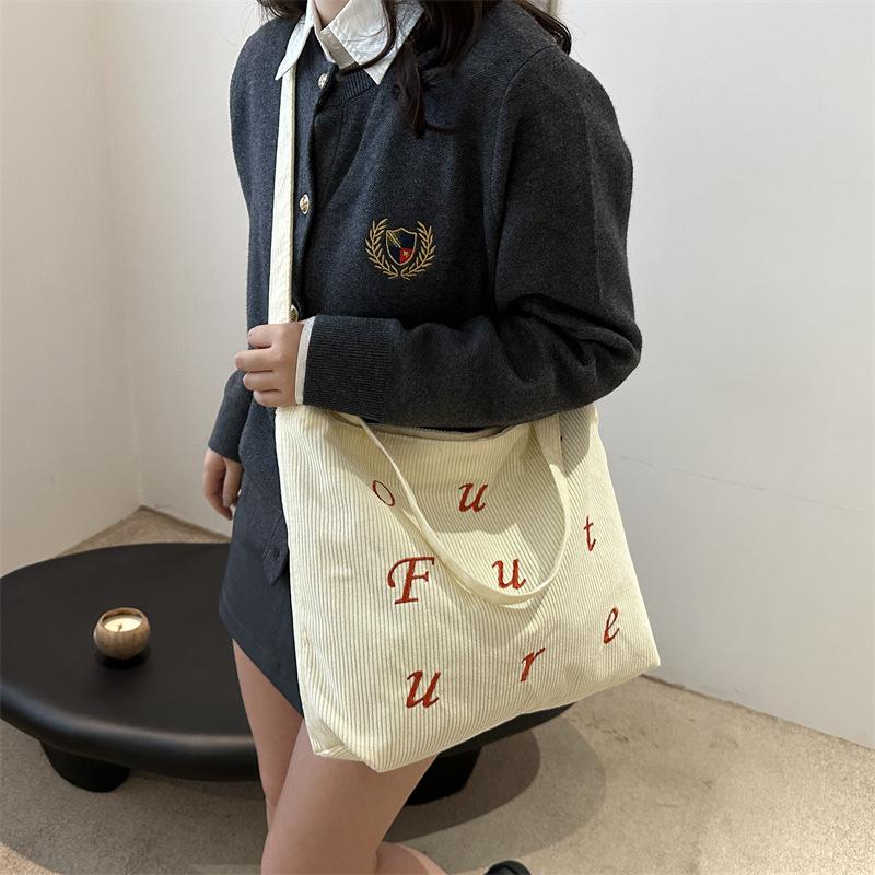 Large Capacity Canvas Bag for Women New Lazy Style Shoulder Bag Fashionable Letter Tote Bag Simple Commuting Bag