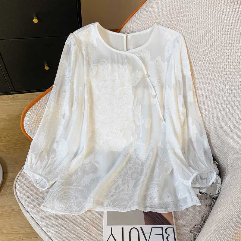 

Round Neck Button Up Shirt with Stylish Top 2XL чорний