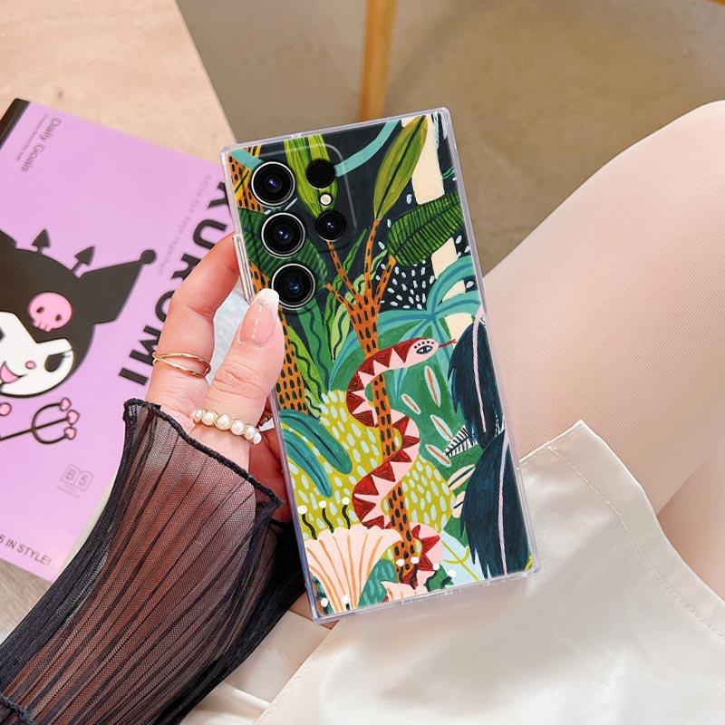 Jungle Art illustration Snake Cats Sloth Clear Case For Samsung Galaxy S26 S25 S24 S23 Ultra S20 S21 FE S22 Plus S26 Phone Cover