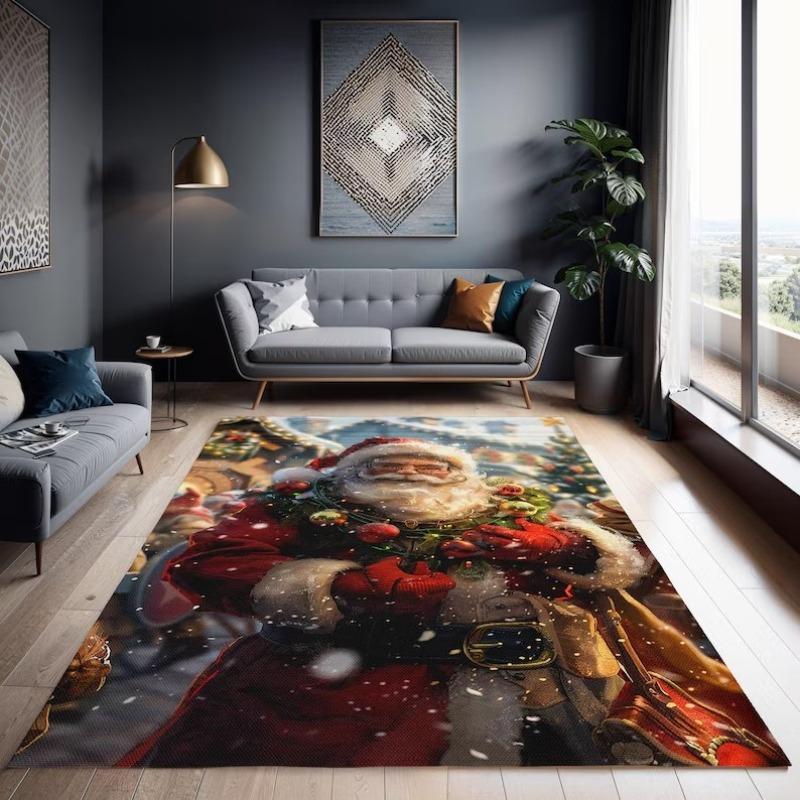 Santa Claus Area Rug, Holiday Living Room Floor Decor, Christmas Bedroom Floor Carpet, Kids Room Art Deco Rug, Housewarming Gift