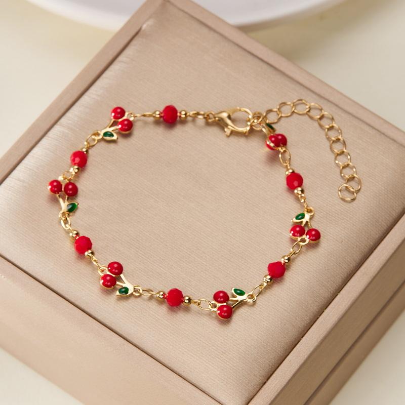 

New Design Colorful Crystal Flower Bracelet for Women Minimalist Sweet Love Heart Cherry Bracelet Party Banquet Jewelry Gift