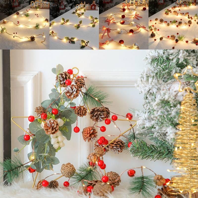 2m Christmas Pine Cone Led String Light Battery Xmas Tree Garland Decors Lamp