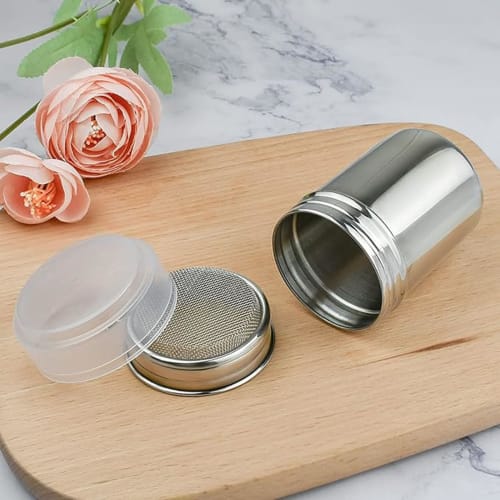Set of 2 Powder Shaker Cans, Stainless Steel Powder Shaker Bottles for Sprinkling Sugar, Cocoa, Coffee, Chocolate, Pepper, and More, Perfect for Cooki