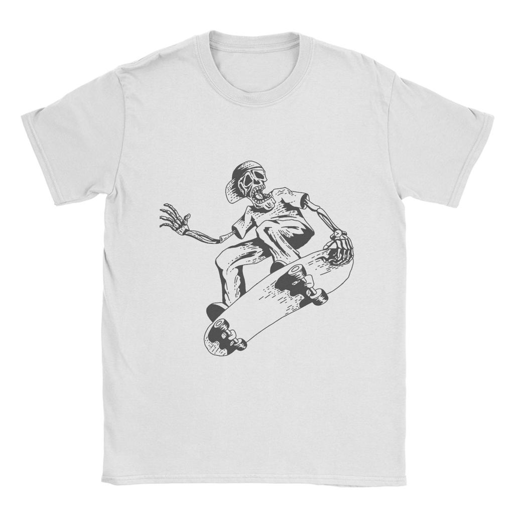 Skeleton Skateboard T-Shirt for Men  Hipster 100% Cotton Tee Shirt Crewneck Short Sleeve T Shirt Plus Size Clothing