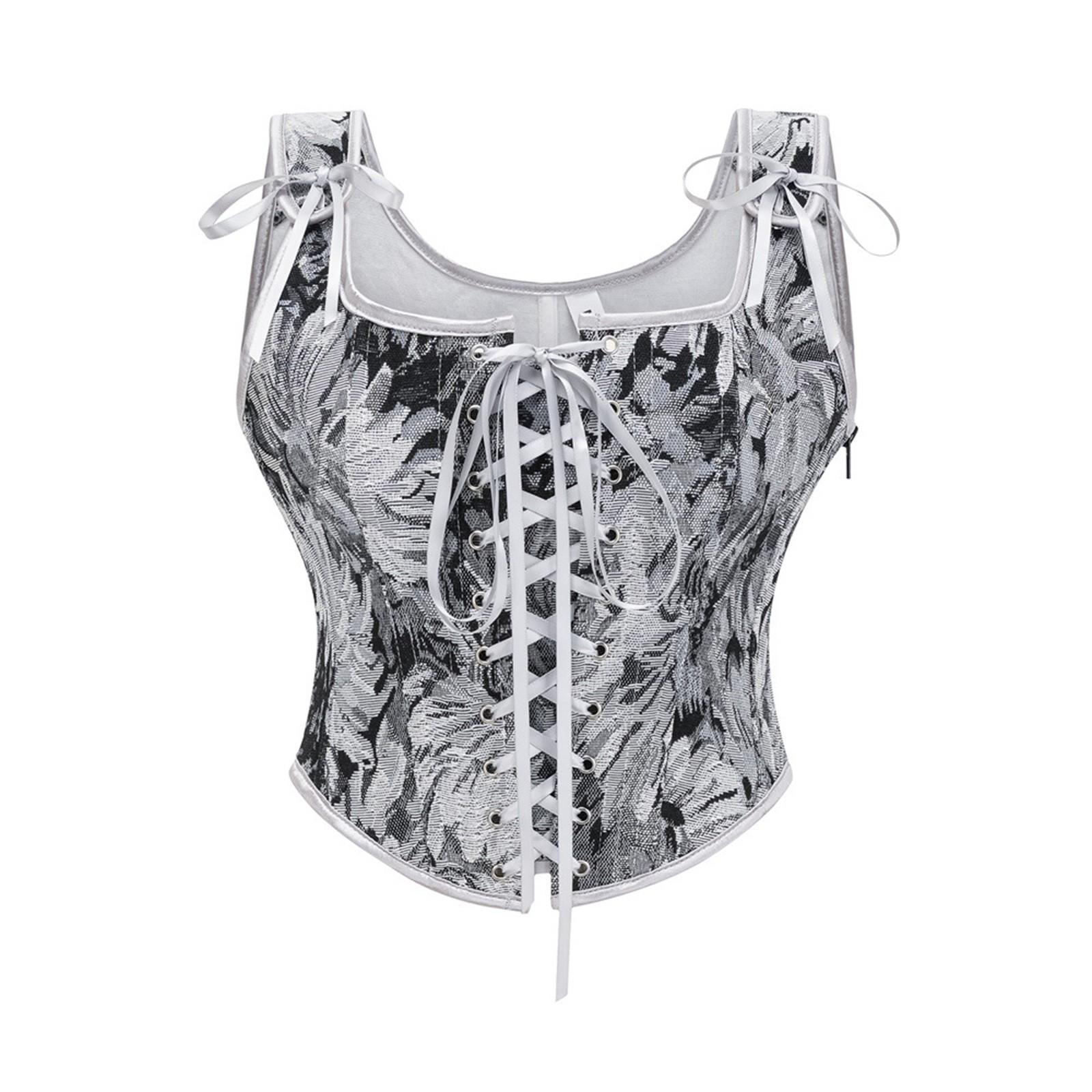 

Women s Sleeveless Strappy Waist Cincher Top with Floral Lace Up Front and Adjustable Shoulder Ties for Casual or Evening Wear S