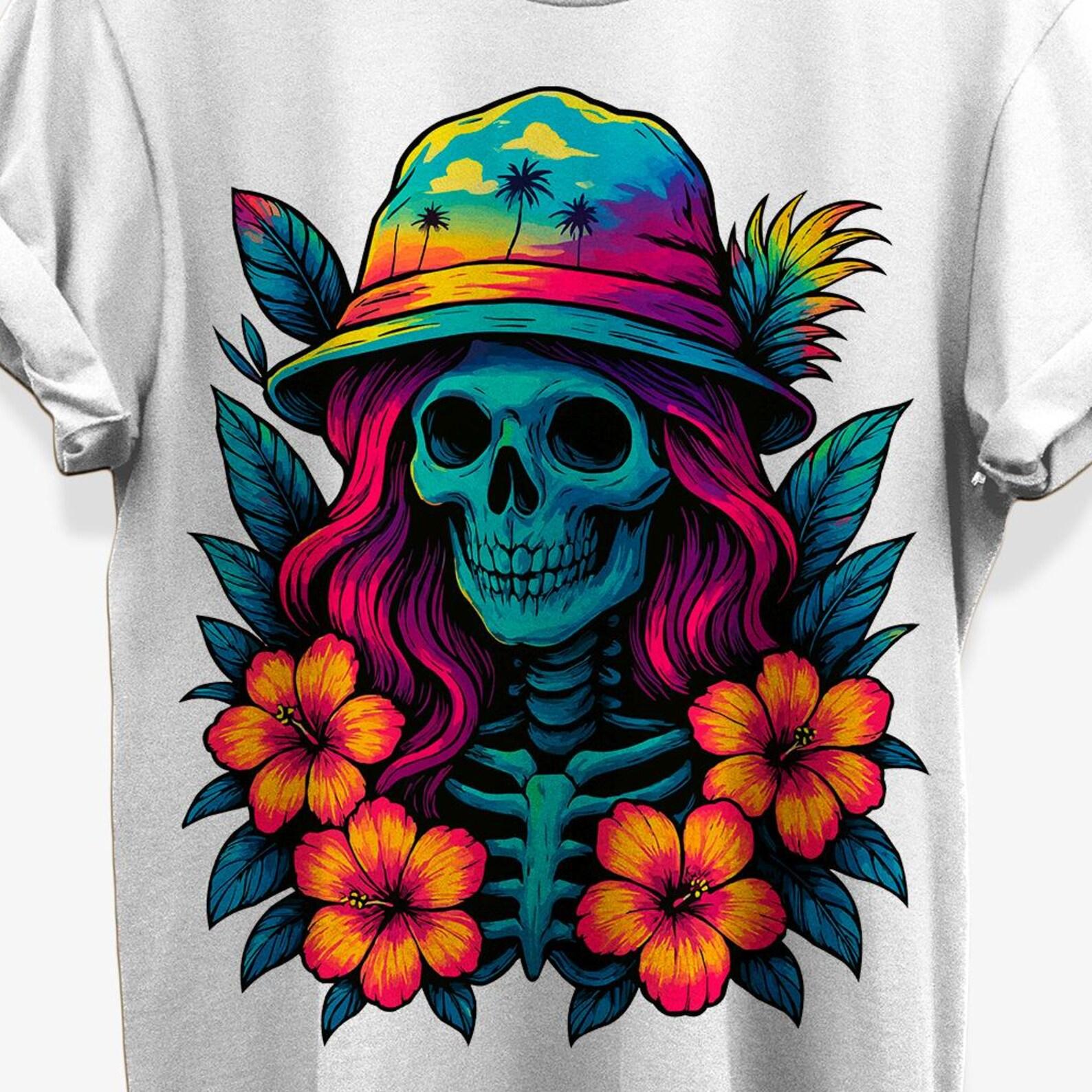Skeleton Mermaid Floral T-shirt XL