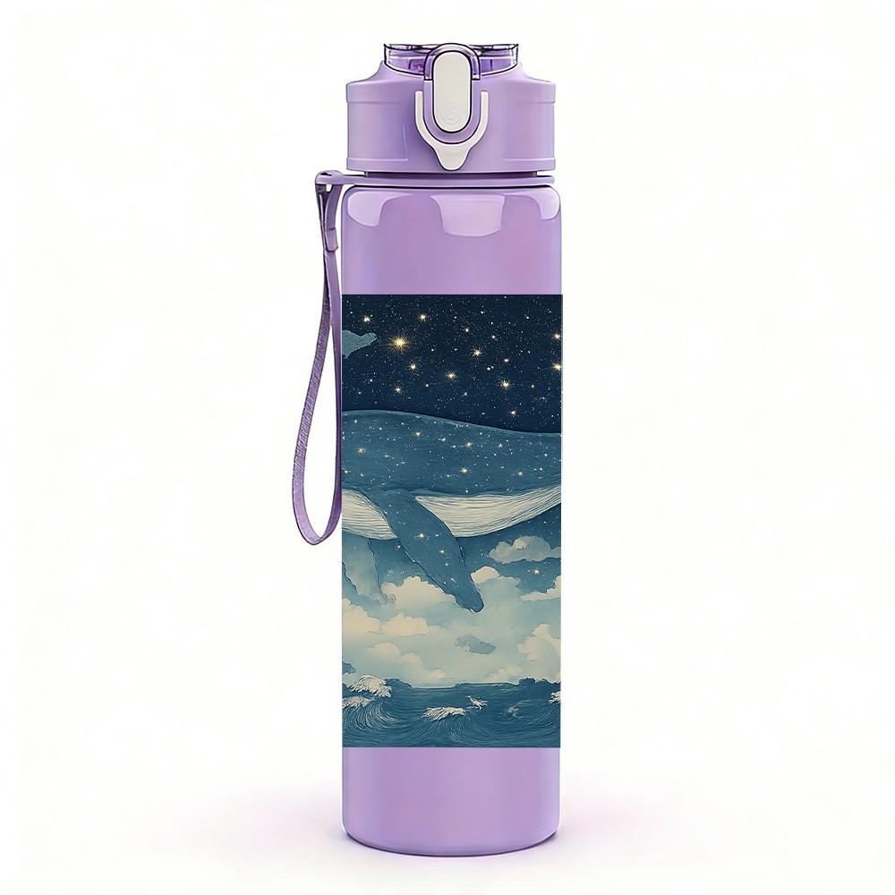 1PC Whale Cloud Sky Landscape Print 750ml Color Plastic Sports Water Bottle Leakproof Flip Straw Lid Suitable for Sports Office Home Use