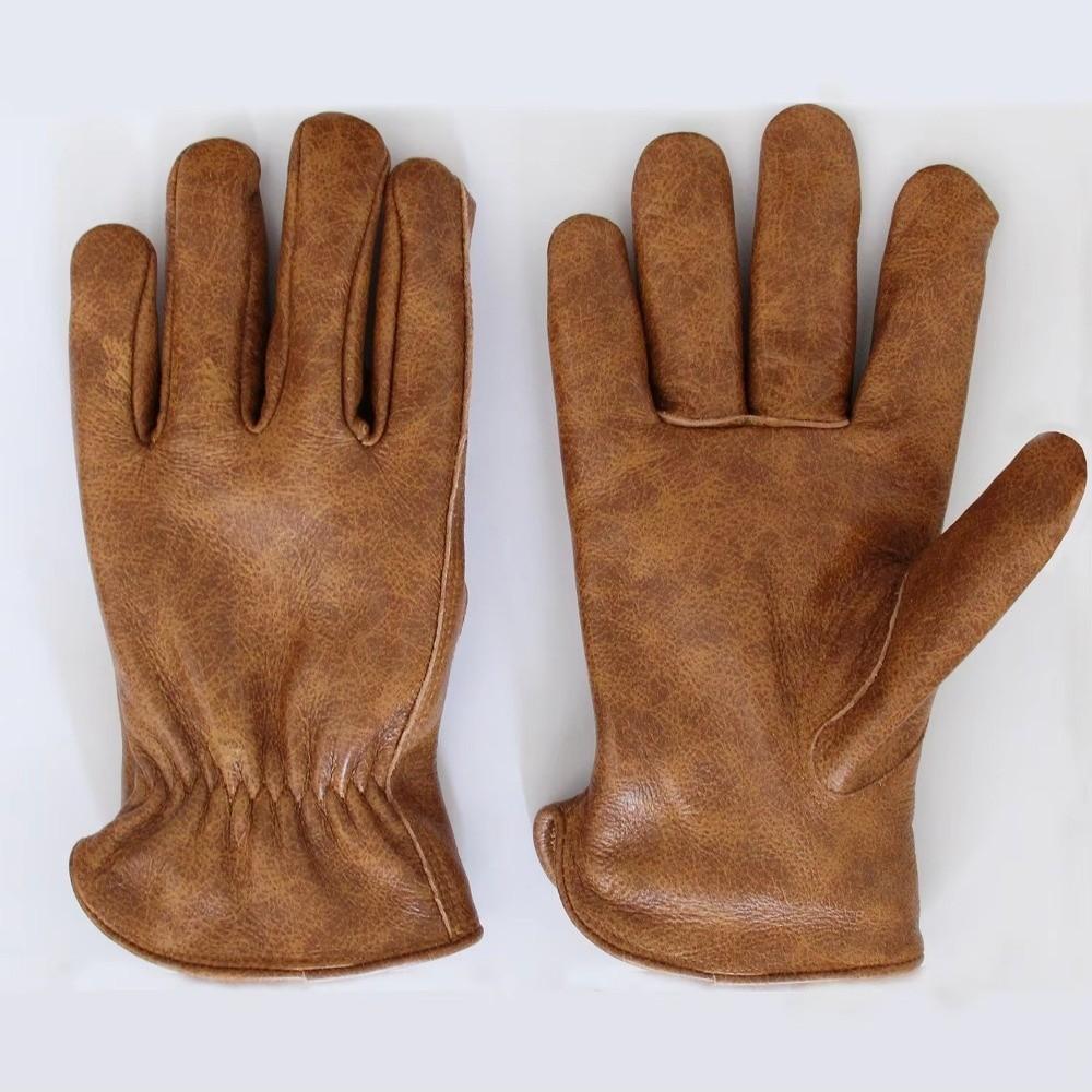 

1 pair Brown Color Leather Gloves Vintage Tie-Dye Work Gloves Safety Gloves Outdoor Biker L
