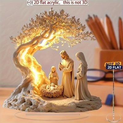 2D Flat Elegant Acrylic Christian Theme Desktop Decoration with Base, Perfect Gift Ideas for Home and Office, Easter, Christmas Gifts