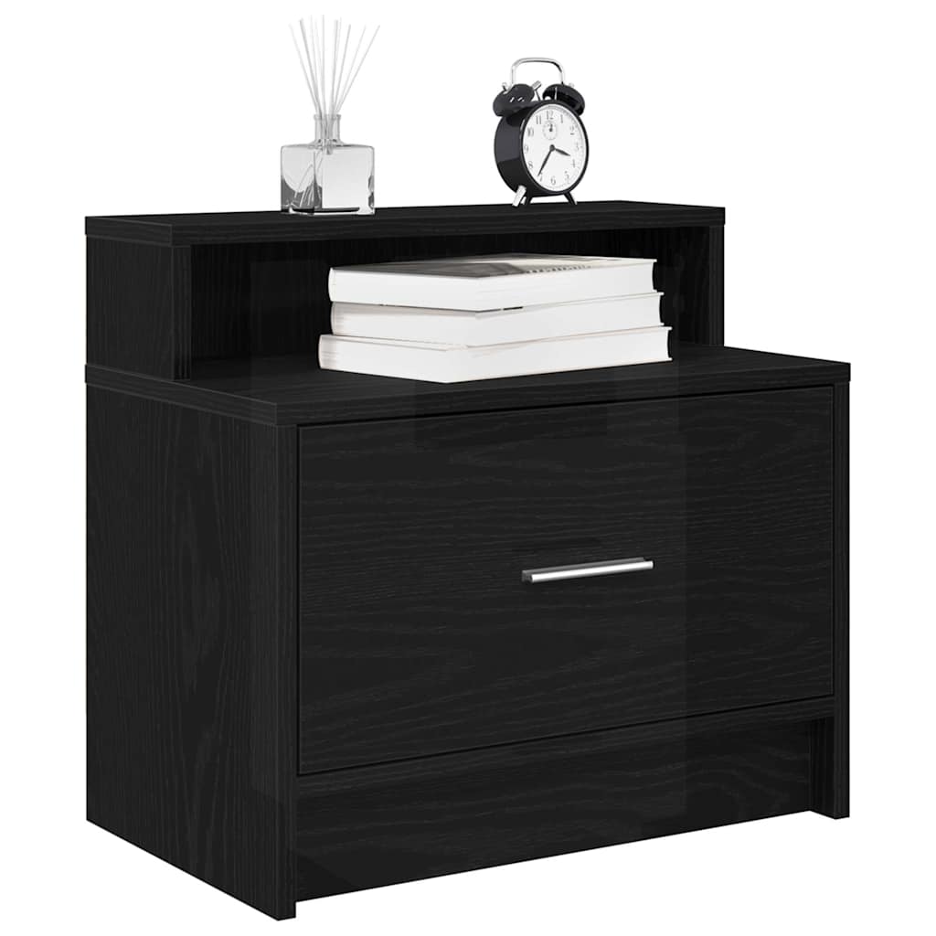 Nightstand with Drawer Black Oak Effect 51 x 31 x 47 cm